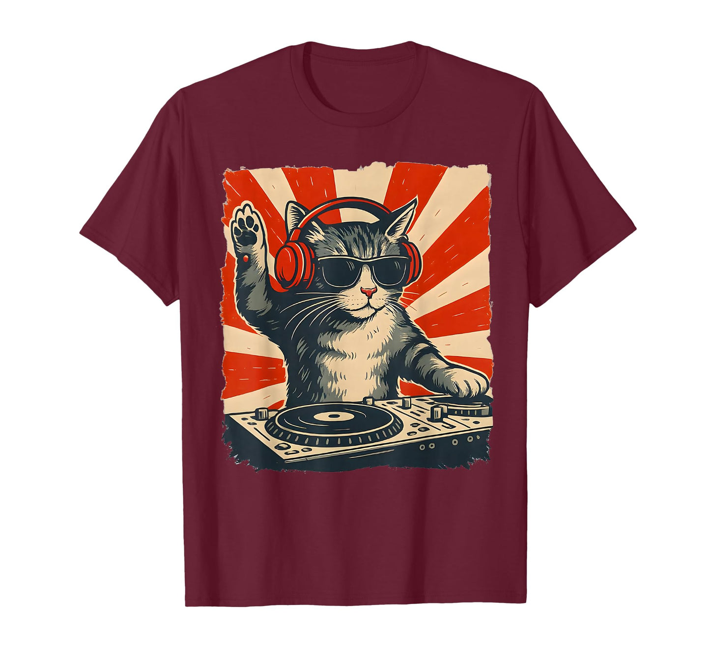 Cat Dj Headphone Turntable Vintage Music EDM Men Women Kids T-Shirt
