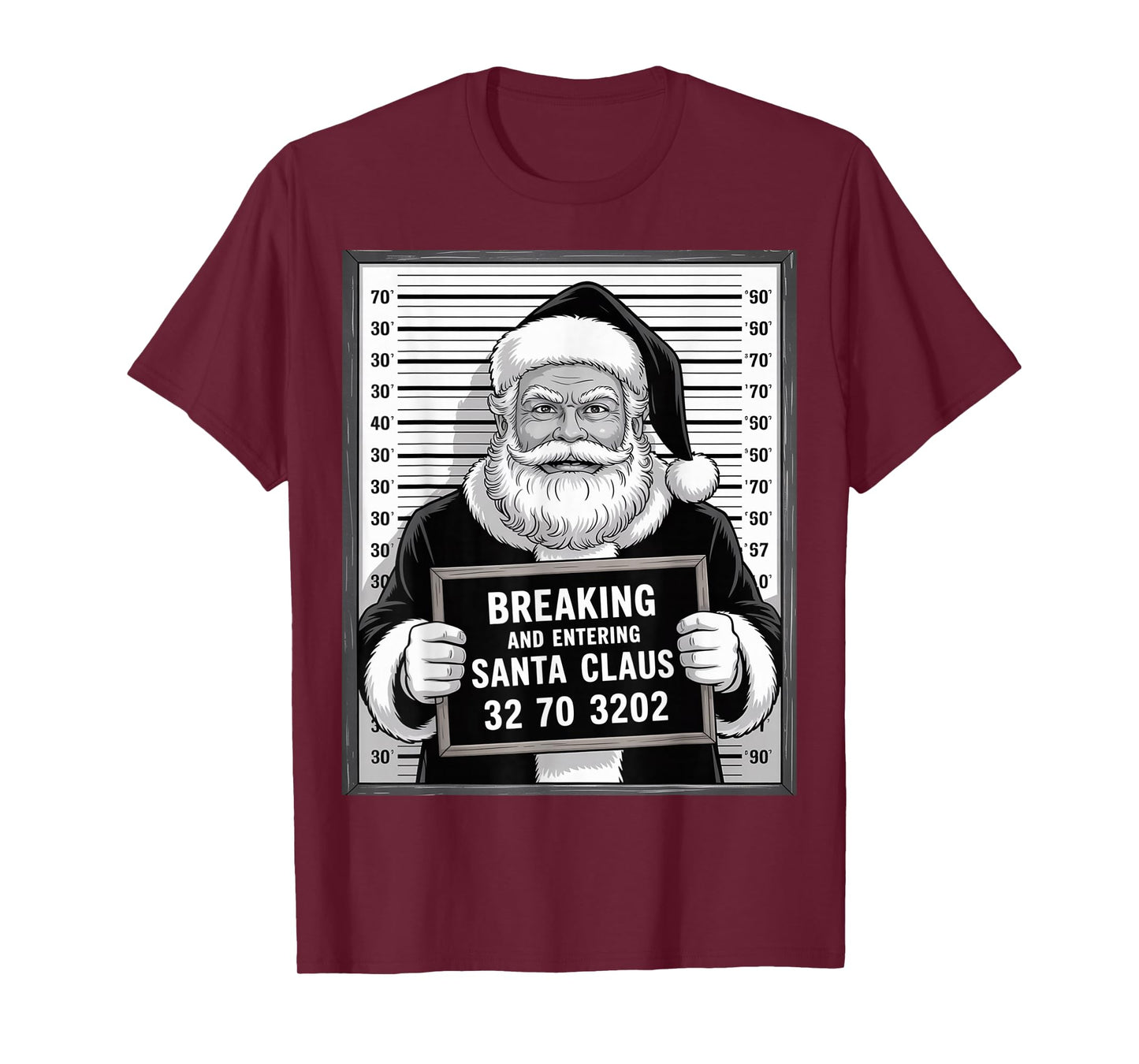 Santa Claus Mugshot Funny Breaking and Entering Xmas T-Shirt