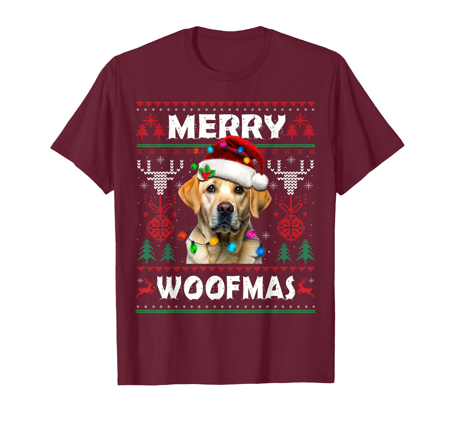 Merry Woofmas Yellow Labrador Christmas Ugly Sweater Dog T-Shirt