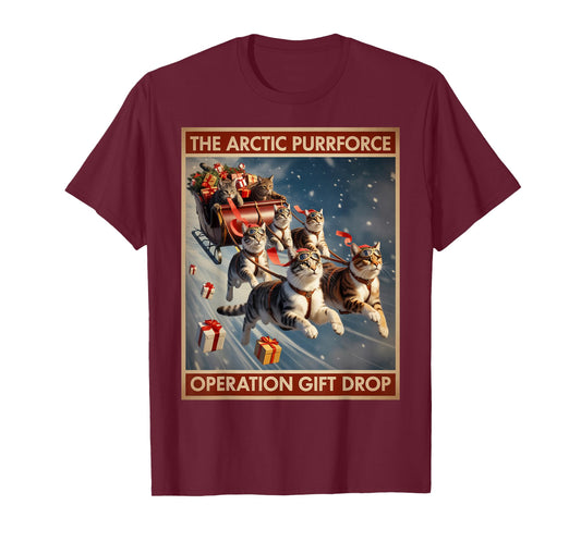 The Arctic Purrforce – Classic Christmas Cats Sleigh Ride T-Shirt