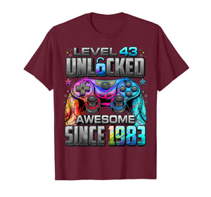 Level 43 Unlocked Awesome Since 1983 43rd Birthday Gaming T-Shirt
