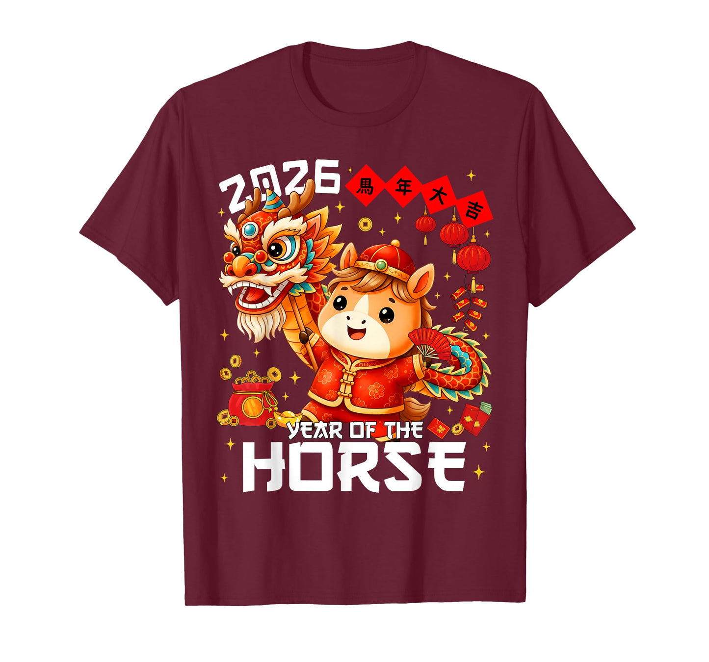 Year of The Horse 2026 Lion Dance Chinese New Year Kid Boy T-Shirt