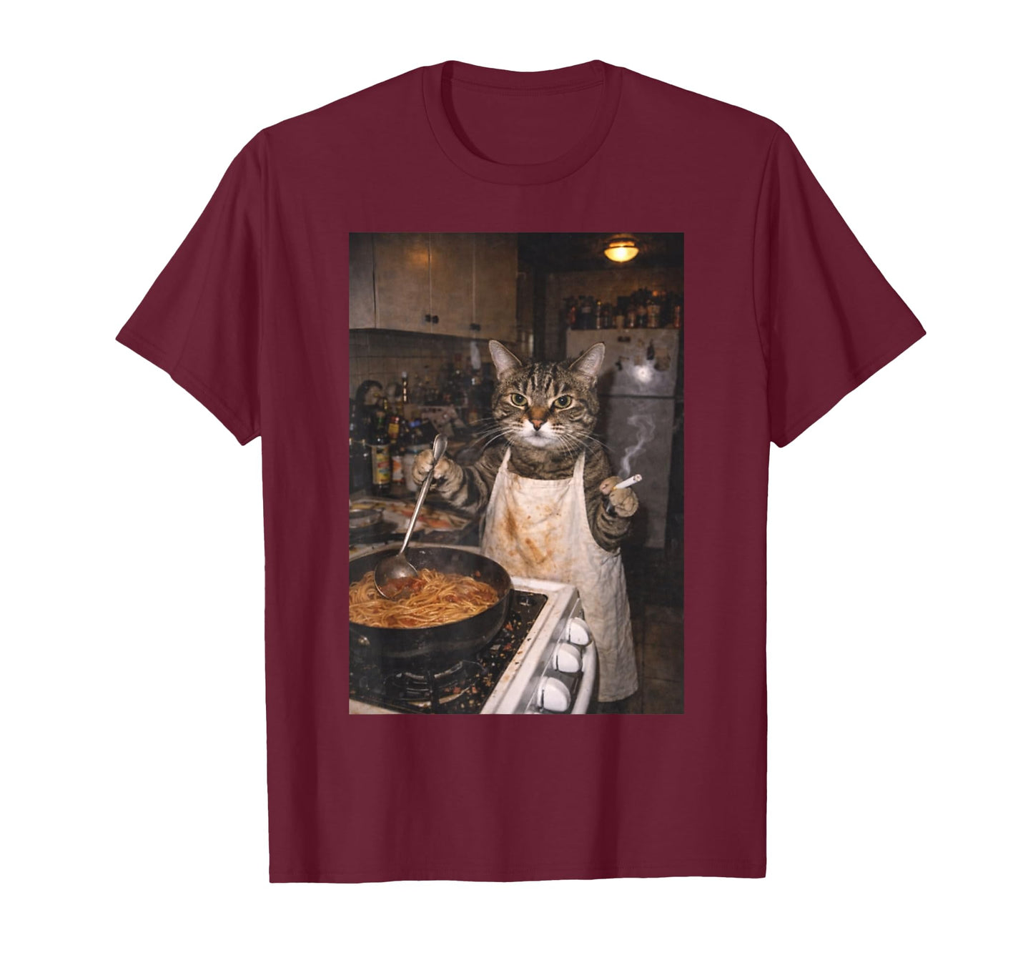 Funny Cat Smoking Retro Cooking Cat Meme Graphic Tee T-Shirt