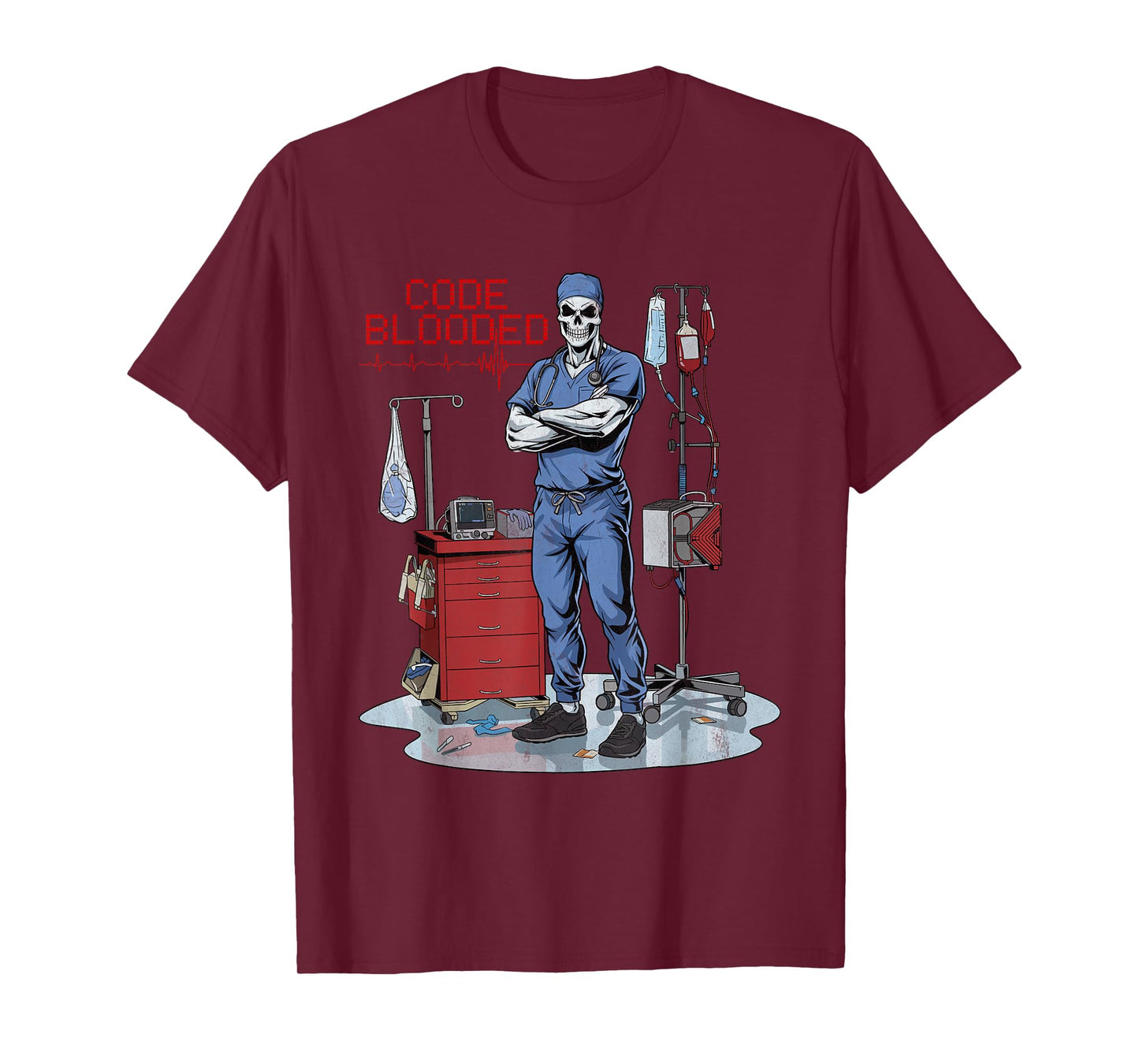 Code Blooded ER Nurse Emergency Room Department Skeleton Tee T-Shirt