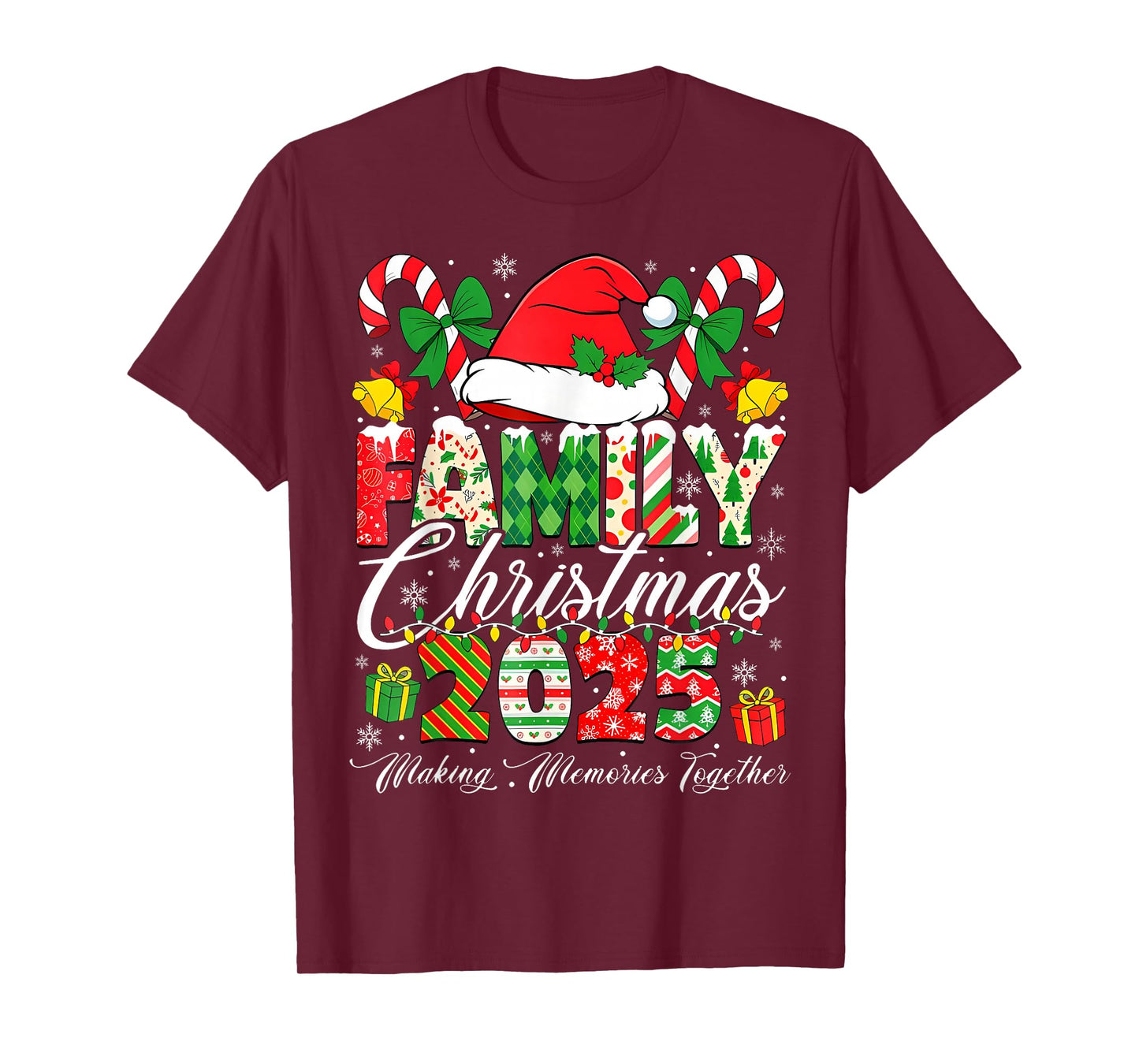 Merry Christmas Lights Red Santa Hat Xmas Family Men Women T-Shirt