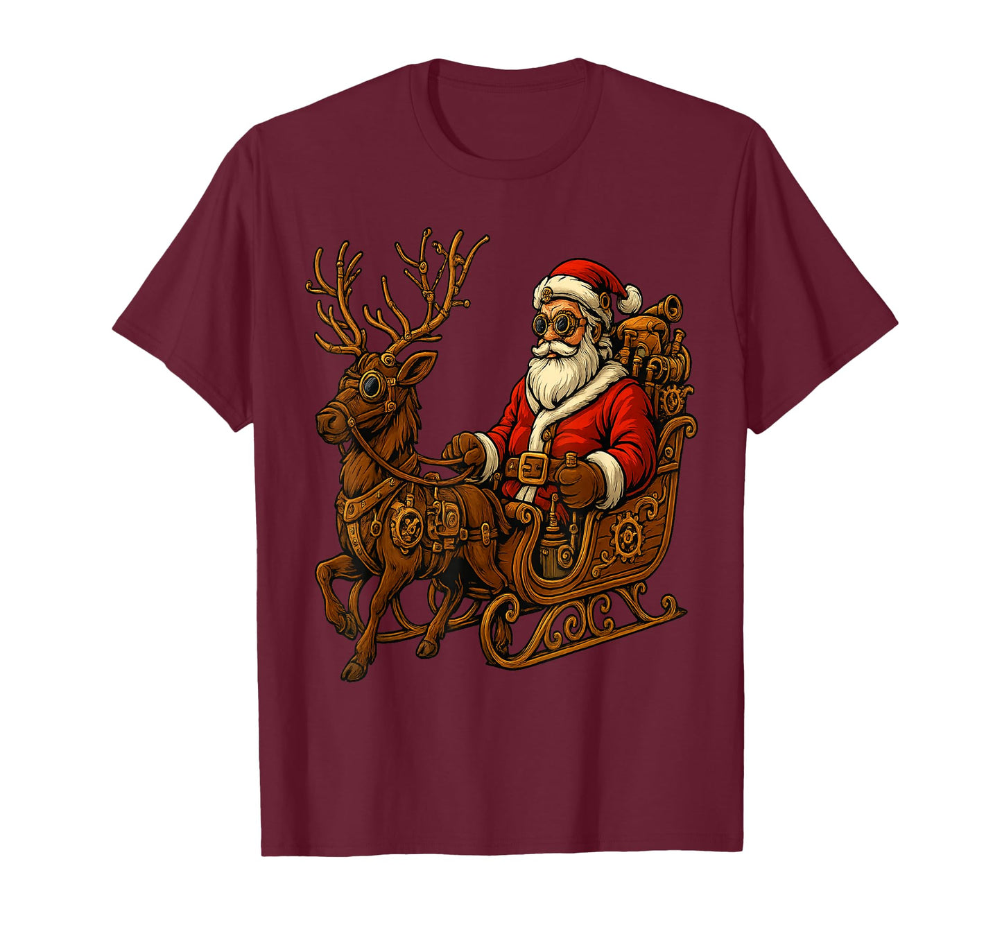 Santa Steampunk Sleigh Mechanical Industrial Christmas T-Shirt