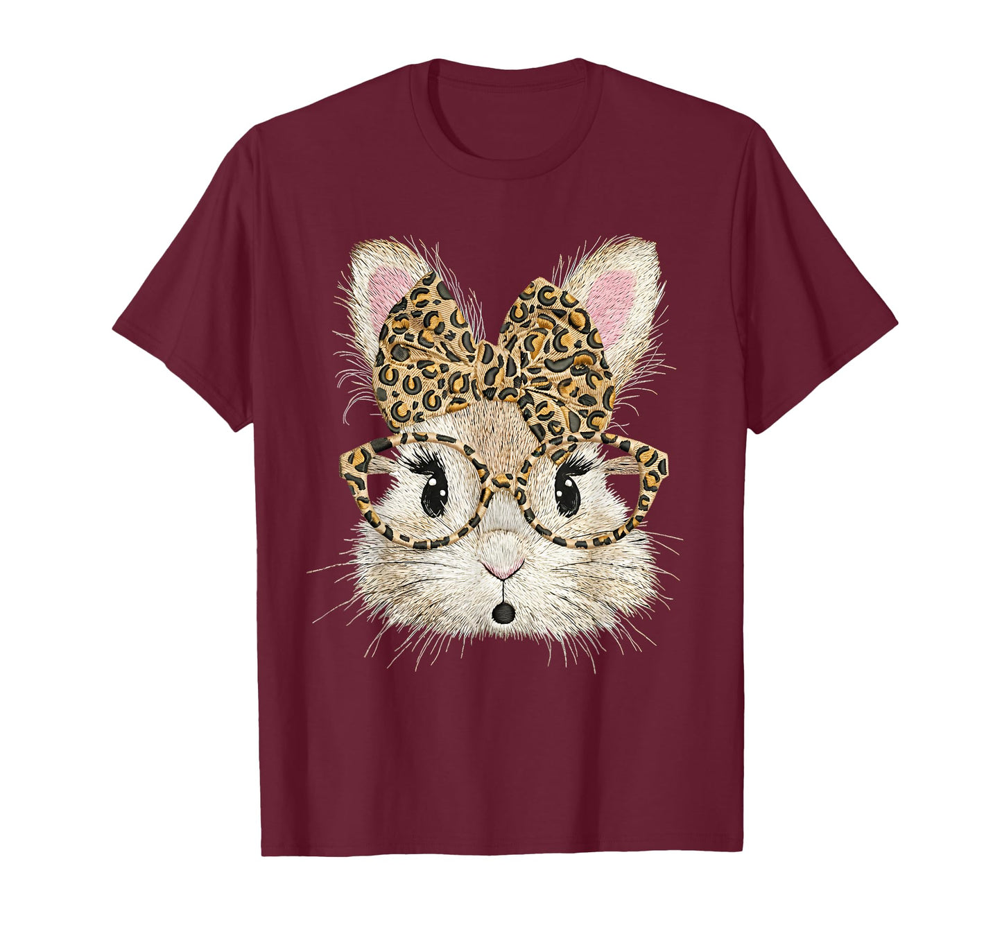 Funny Bunny Face Glasses Coquette Bow Leopard Rabbit Easter T-Shirt