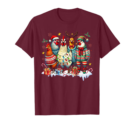 Funny Chicken Christmas Lights Farm Animal Cute Xmas Holiday T-Shirt