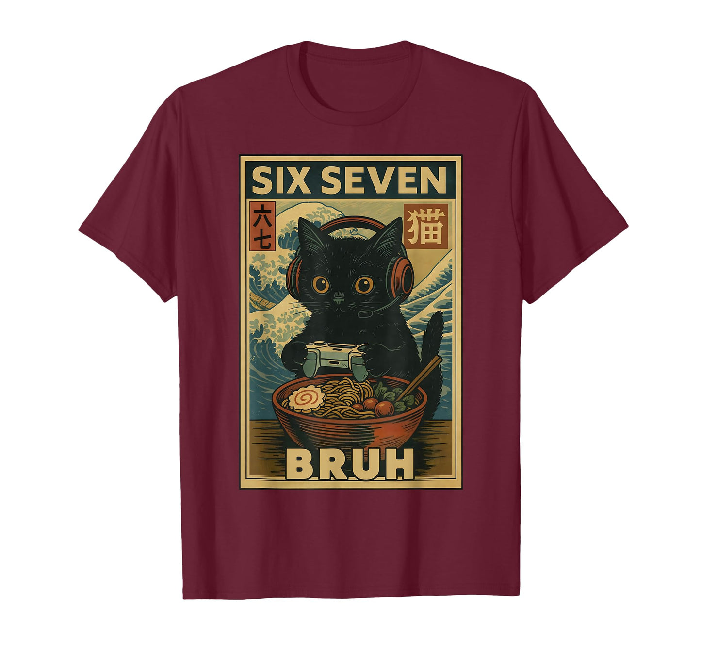 Six Seven Bruh Vintage Cat Meme Gift for Men Women Kids Boy T-Shirt