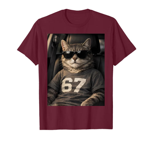 67 Cat Wearing Sunglasses Gen Alpha Funny Six Seven 6 7 Meme T-Shirt