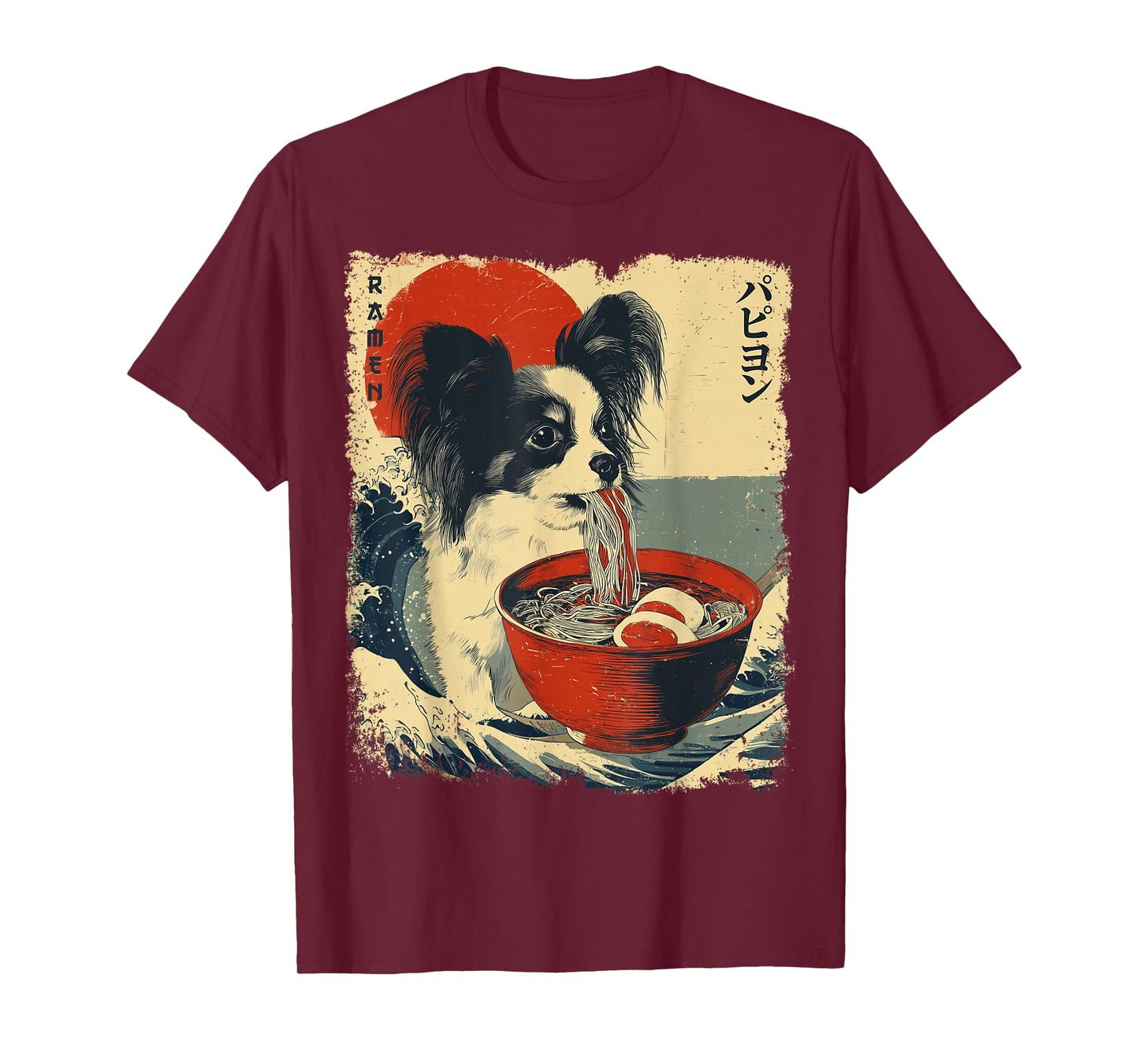 Papillon Papillon Dog Vintage Ramen Japanese Noodles T-Shirt