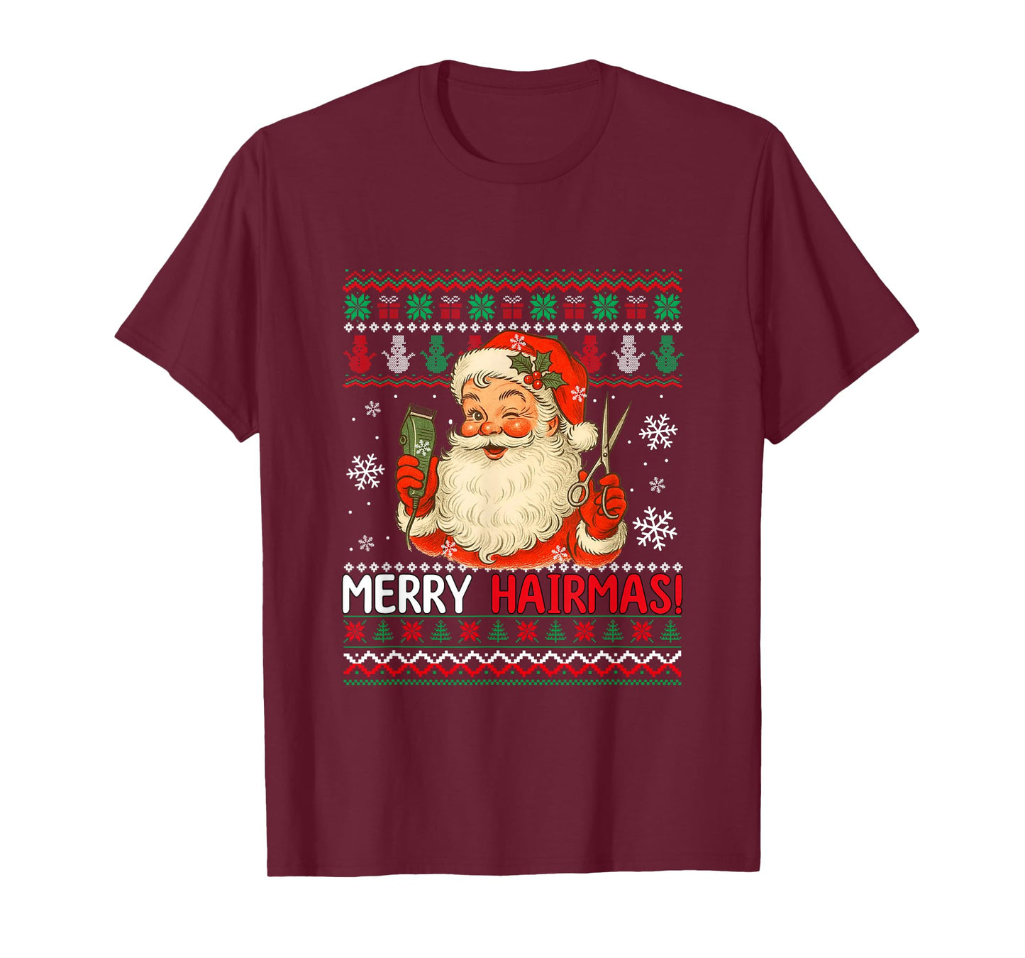Merry Hairmas Christmas Sweater Santa Hairstylist Barber T-Shirt