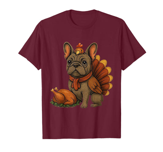 Cute Dog Frenchie Thanksgiving Day for Men Women Kids T-Shirt