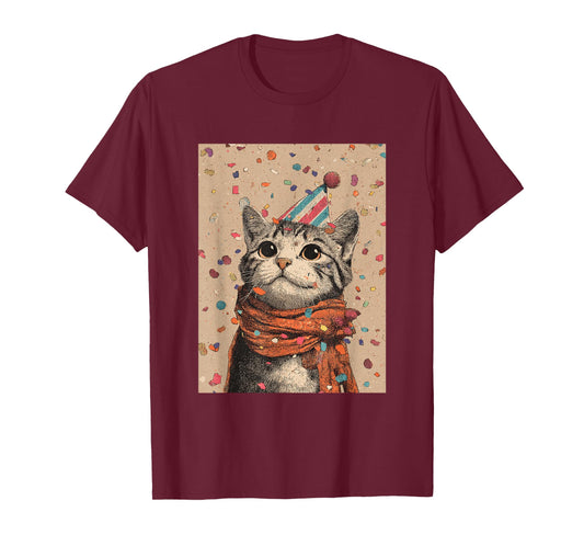 Cat Birthday Confetti Retro Pop Art T-Shirt
