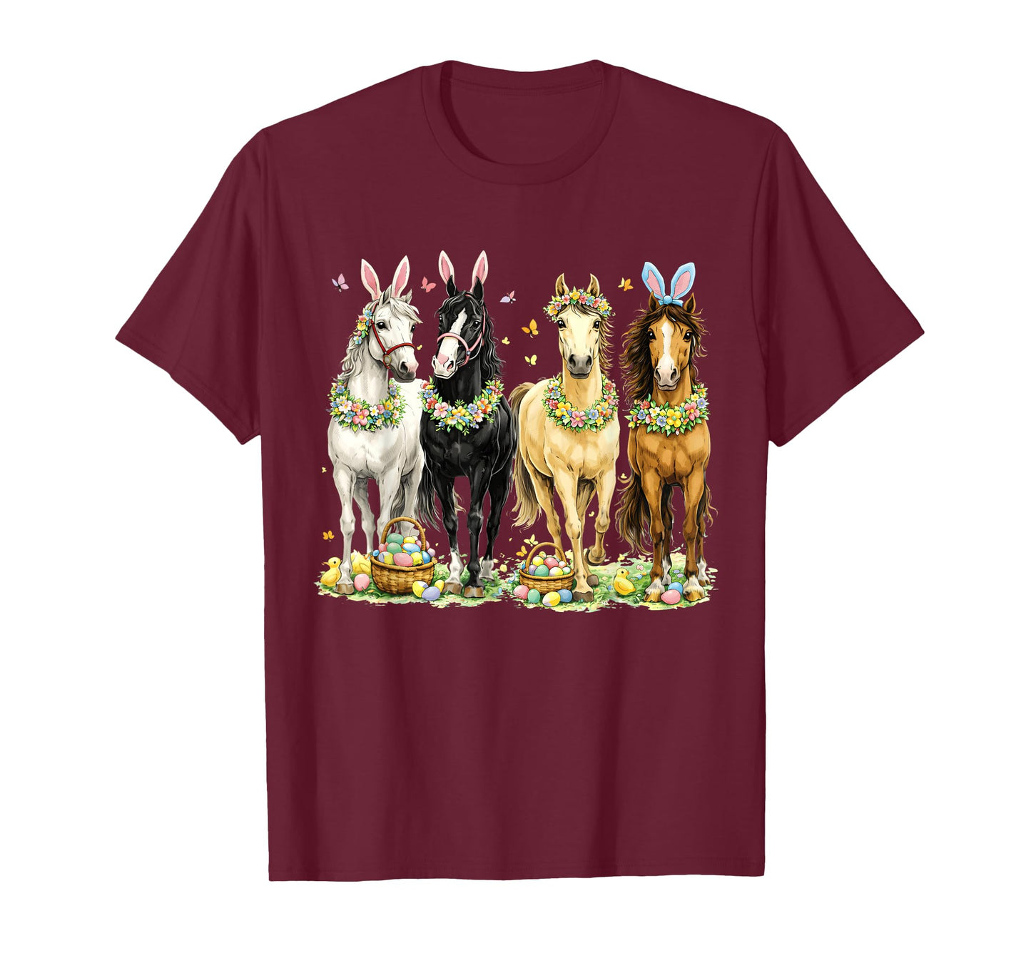 Cute Easter Horse Bunny Ears Eggs Spring Floral Girls Women T-Shirt