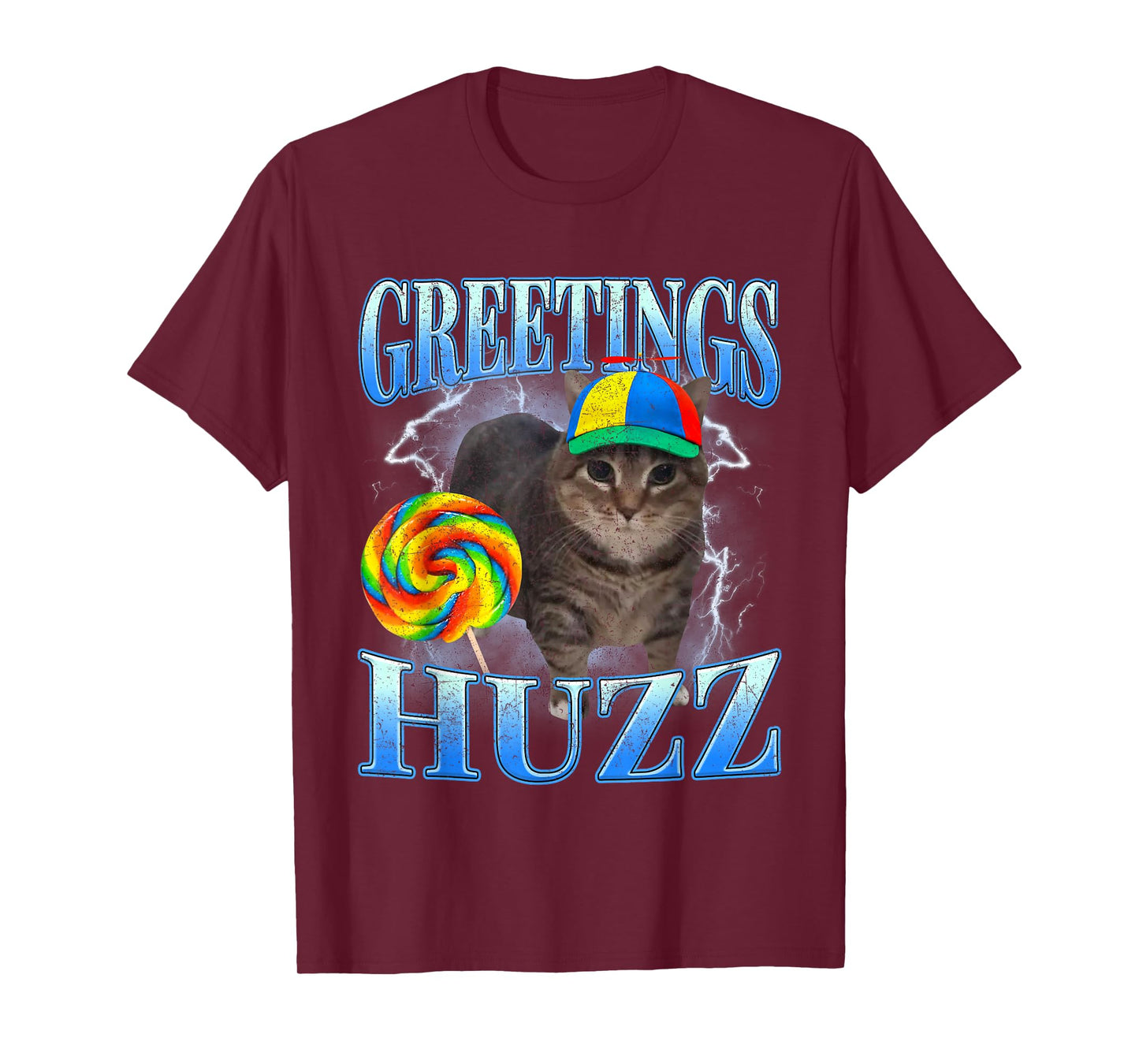 Y2K Lollipop Cat Meme Greetings Huzz Funny Gen Z Alpha Slang T-Shirt