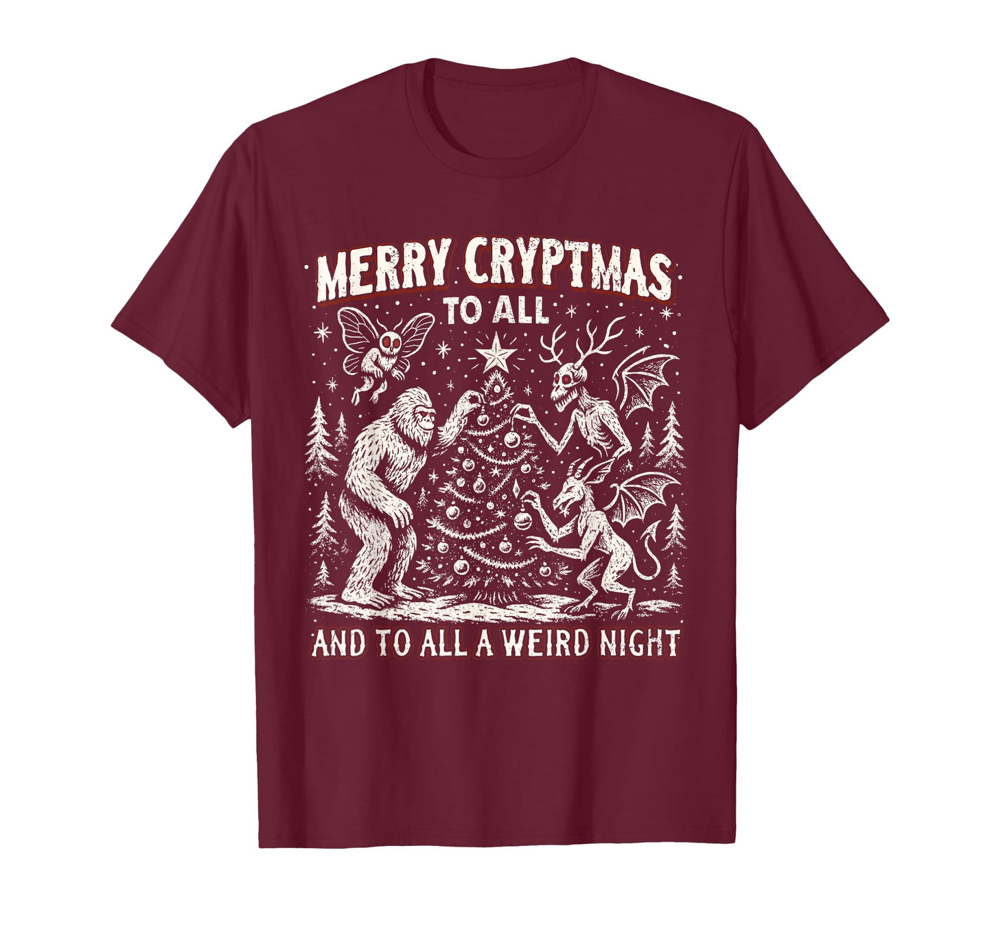 Merry Cryptmas Weird Night Cryptid Holiday Art T-Shirt