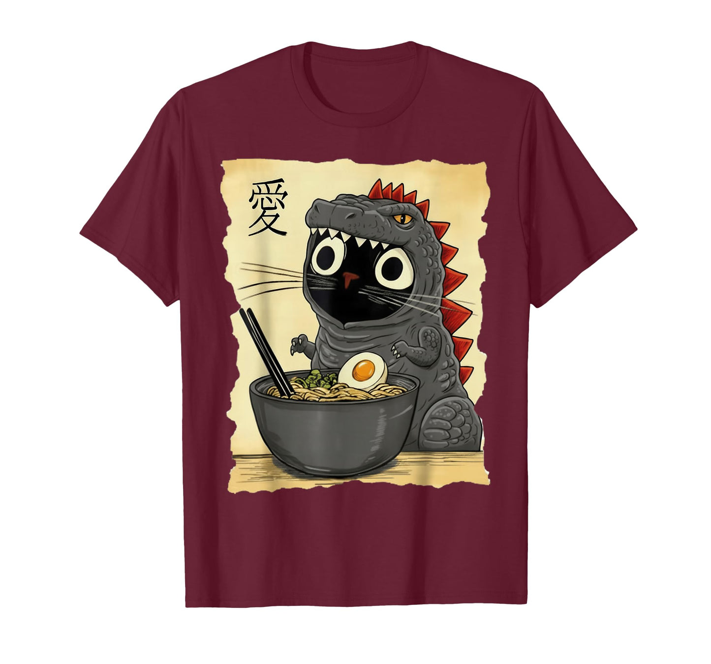 Catzilla Eating Ramen Cute Funny Cat Lover Japanese Art T-Shirt