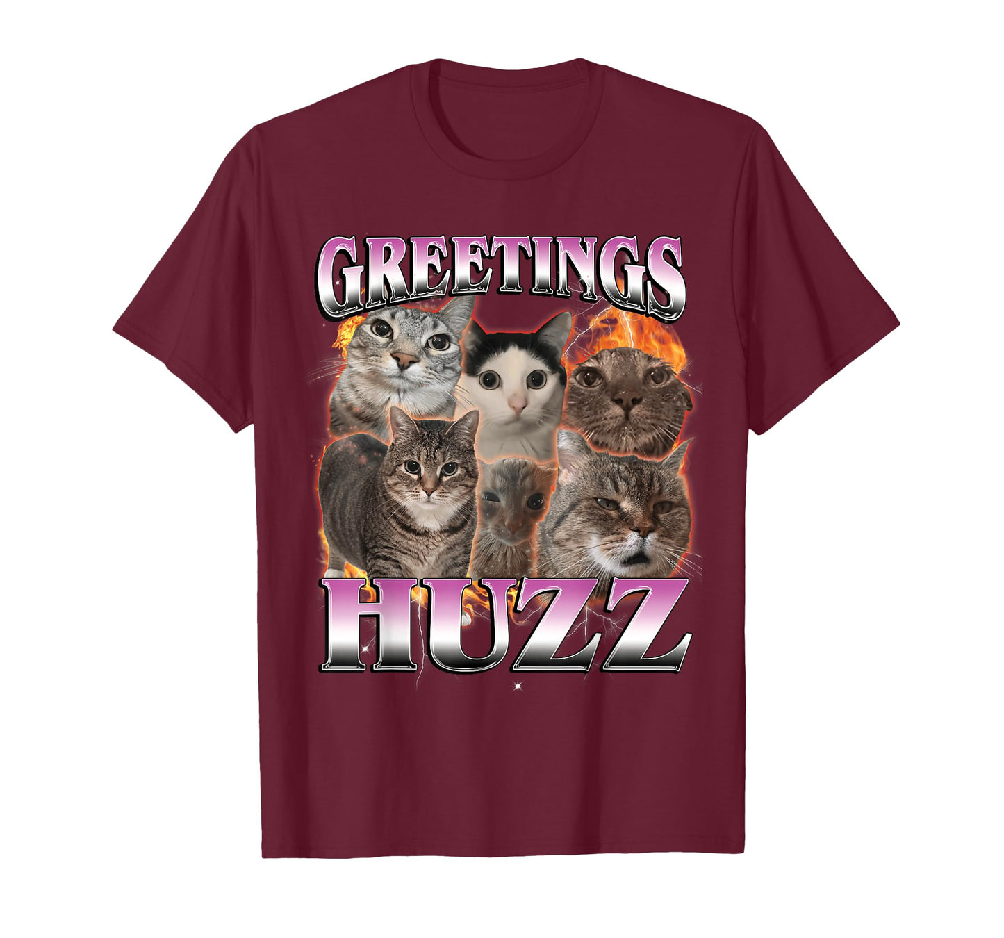 Greetings Huzz Funny Stupid Dank Cat Meme Bootleg Graphic T-Shirt