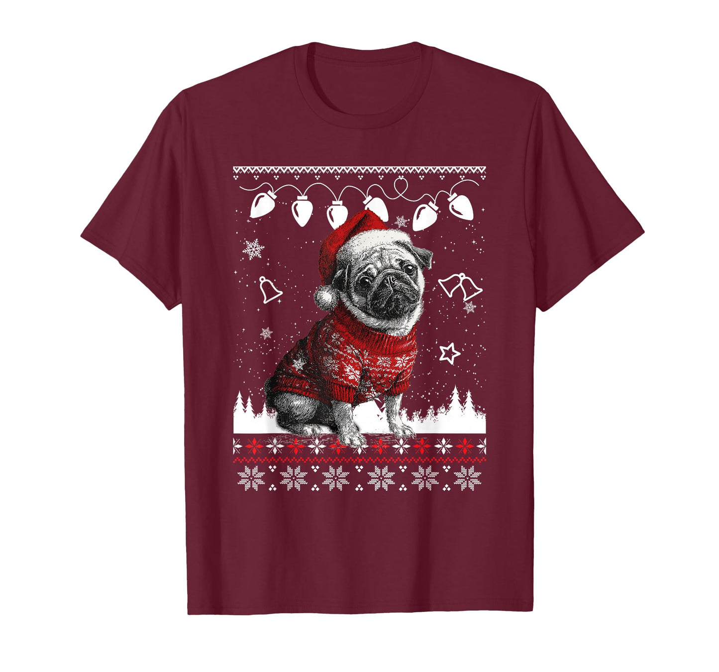 Cute Pug Christmas Wearing Sweater Funny Xmas Dog T-Shirt