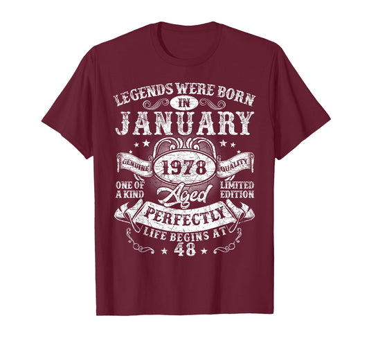 Legends were Born in January 1978 Vintage 48th Birthday Men T-Shirt