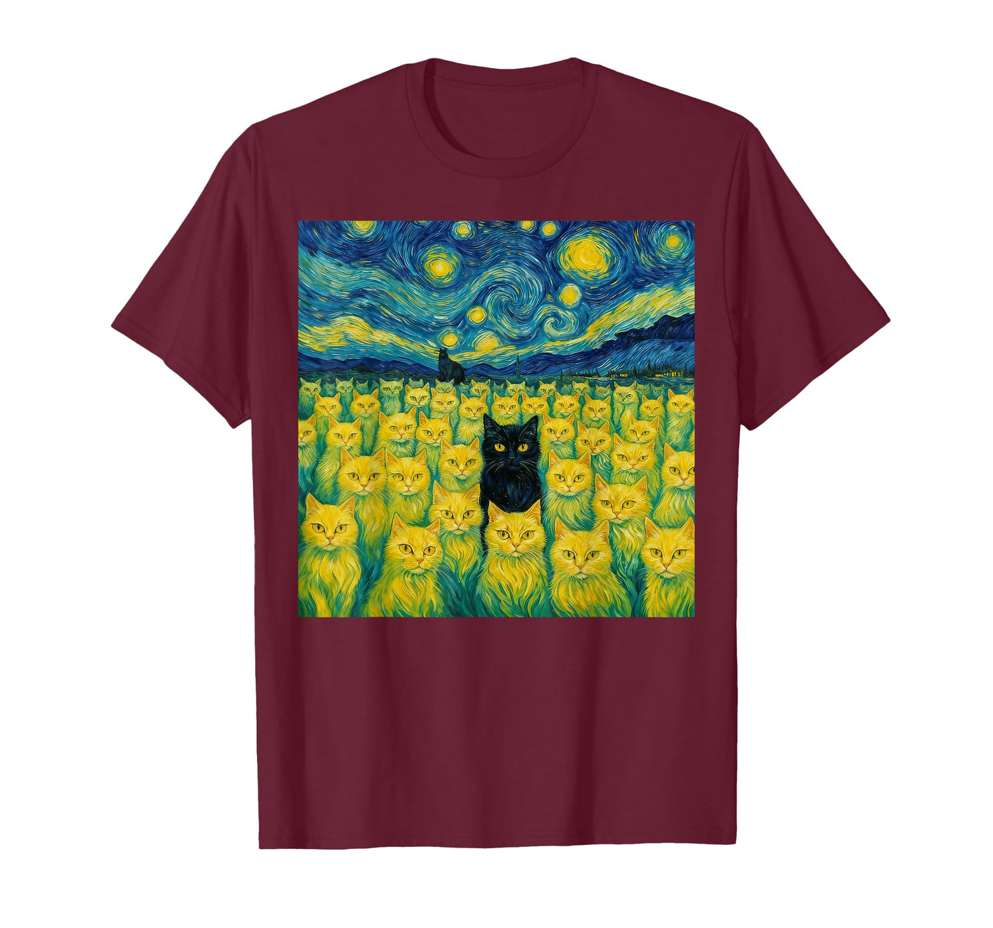 Cat Starry Night Van Gogh Cat for Cat Lover T-Shirt