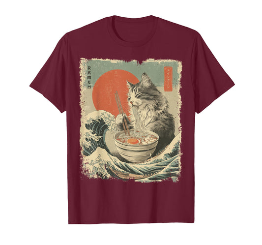 Maine Coon Cat Vintage Ramen Japanese Noodles T-Shirt