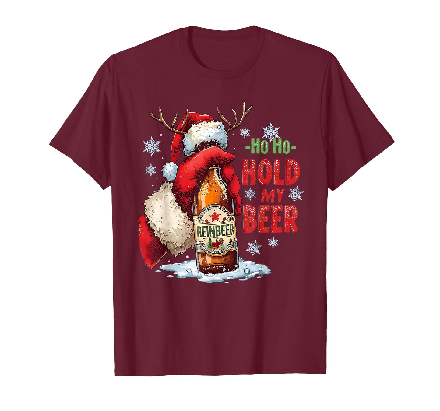 Ho Hold My Beer Funny Santa Holding Beer Christmas Drinking T-Shirt