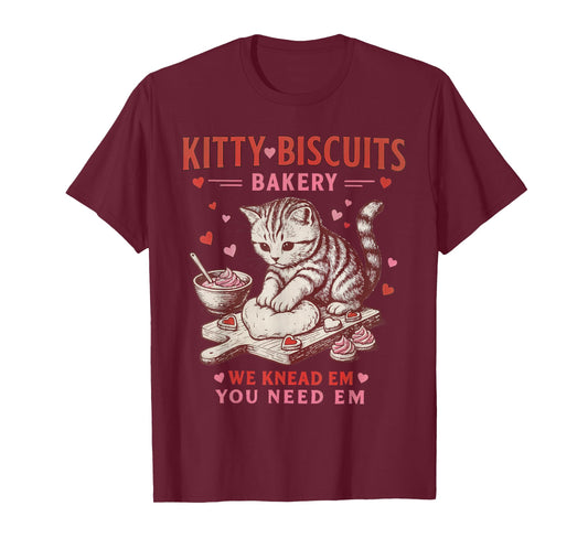 Kitty Biscuits Bakery, Valentines Cat, We Knead Em T-Shirt