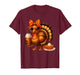Turkey Drinking Coffee Bow Thanksgiving Womens Turkey Day T-Shirt
