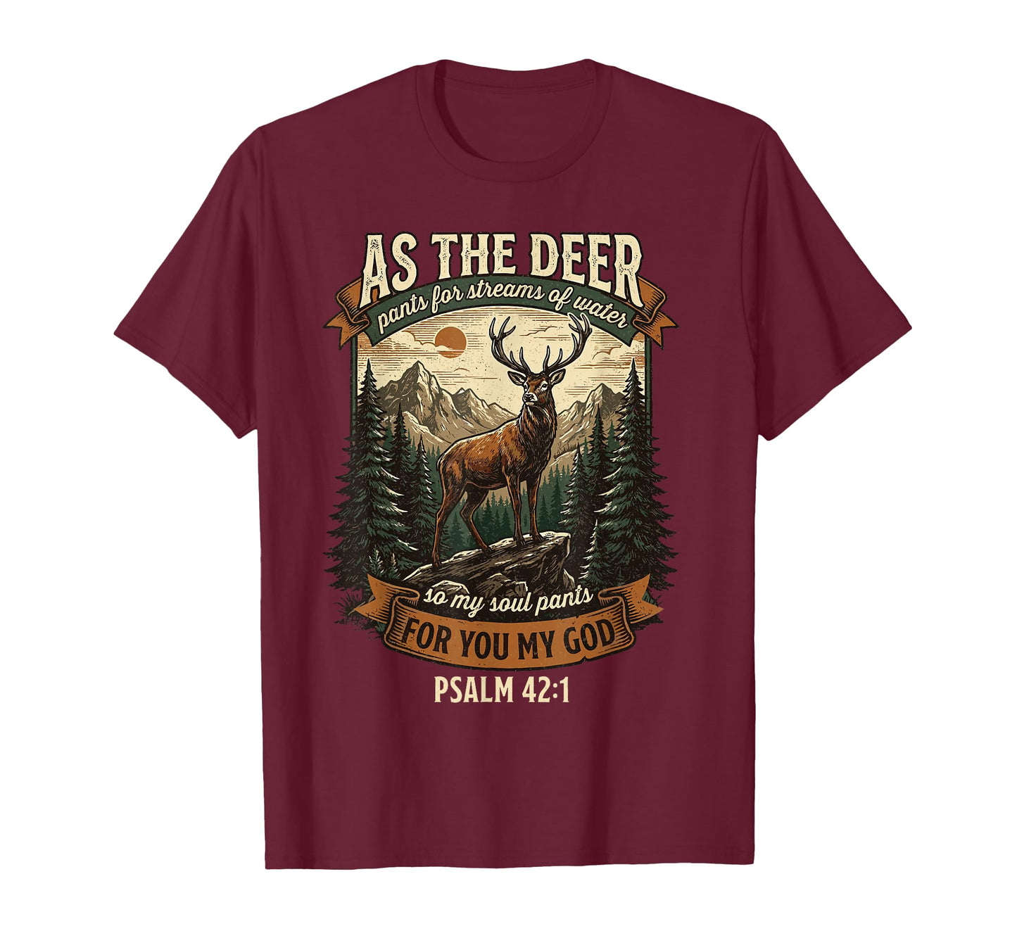 As The Deer Bible Verse for Christian Man Psalm 42:1 T-Shirt