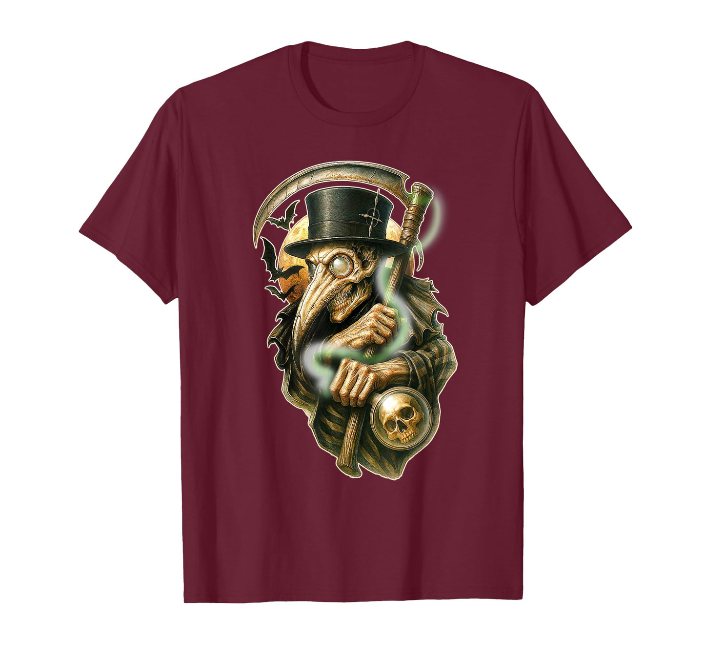 Plague Doctor Spooky Skull Scythe Moon T-Shirt