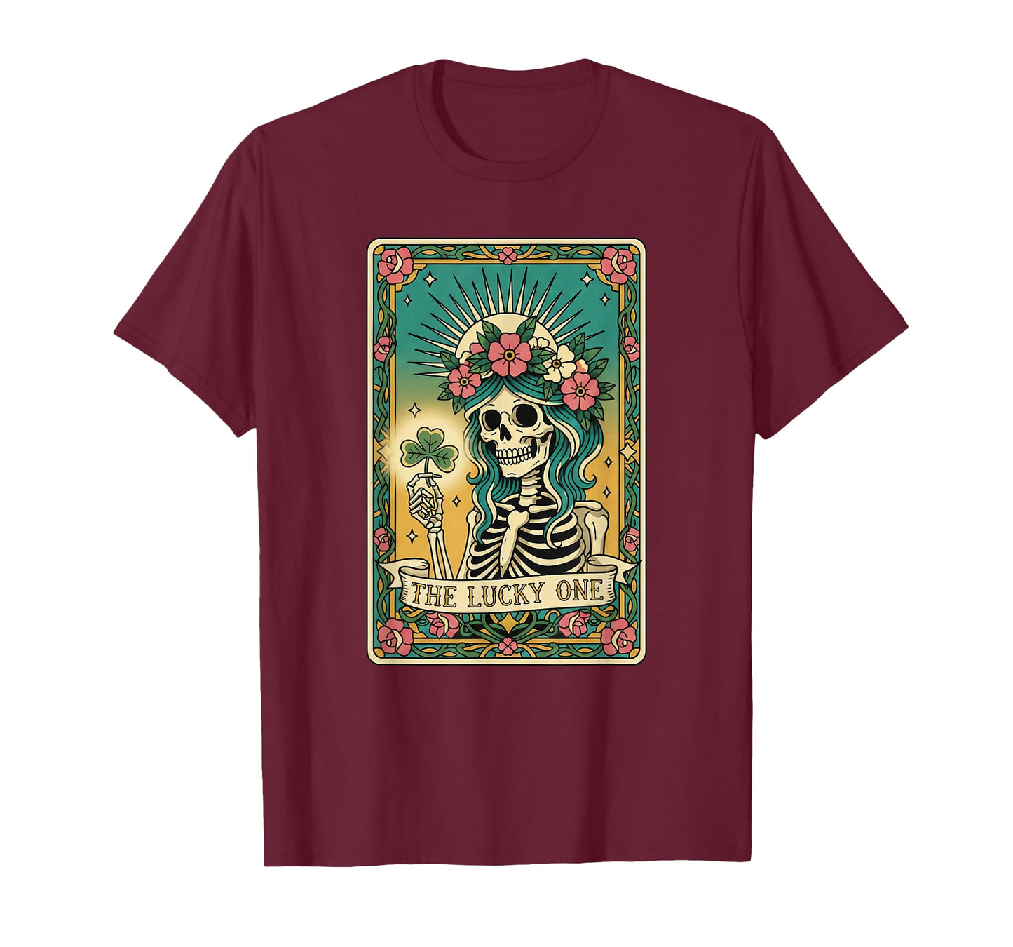 The Lucky One Tarot Card St Patricks Day Shamrock Skeleton T-Shirt