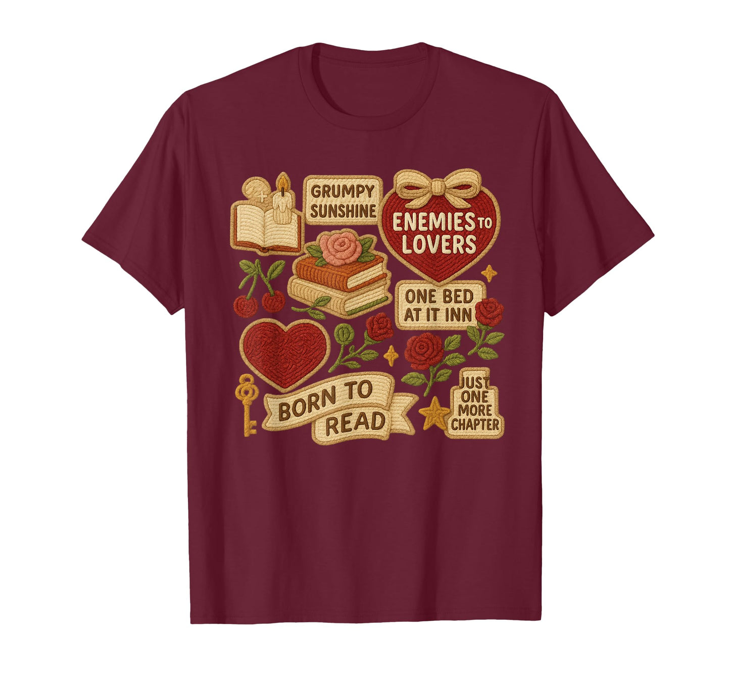 Enemies to Lovers Romance Trope Patches Bookish T-Shirt