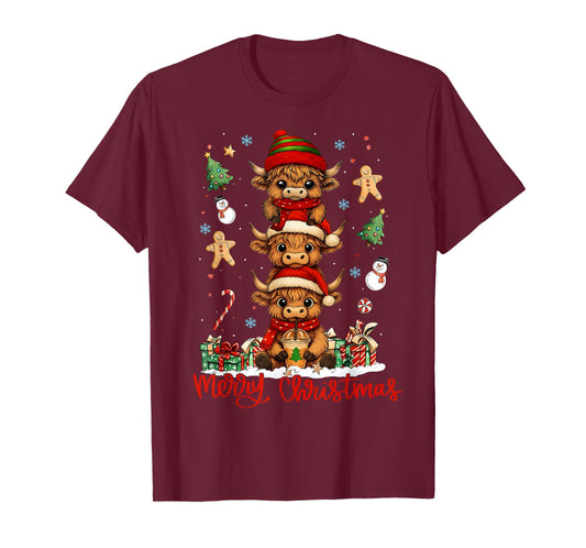 Merry Christmas Heifer Highland Cows Lover Men Women Kid T-Shirt