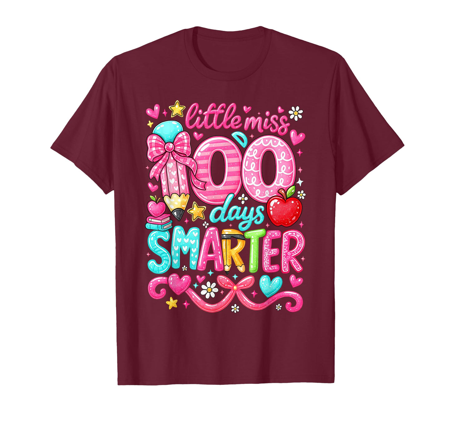 Little Miss 100 Days Smarter Girl Pencil Coquette Bow T-Shirt