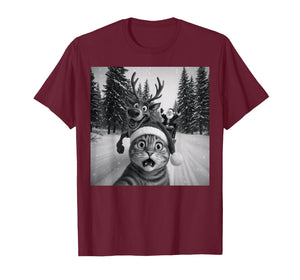 Funny Reindeer Selfie Christmas Cat Lover Funny Cat Selfie T-Shirt