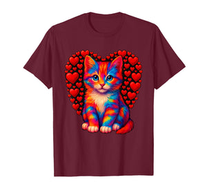 Cute Multicolor Cat Heart Valentines Day for Kitties Lovers T-Shirt