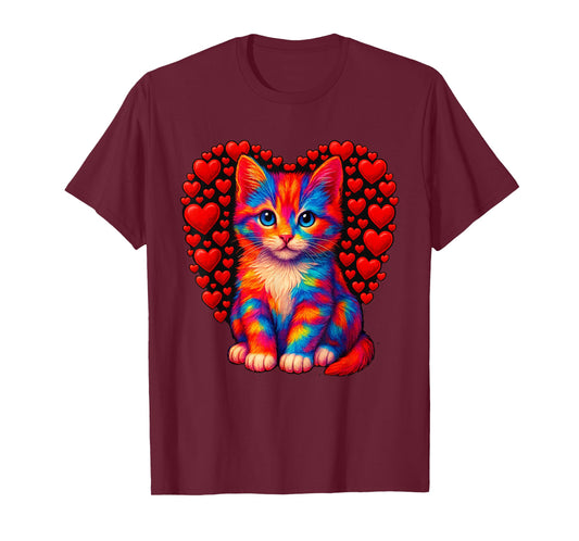 Cute Multicolor Cat Heart Valentines Day for Kitties Lovers T-Shirt