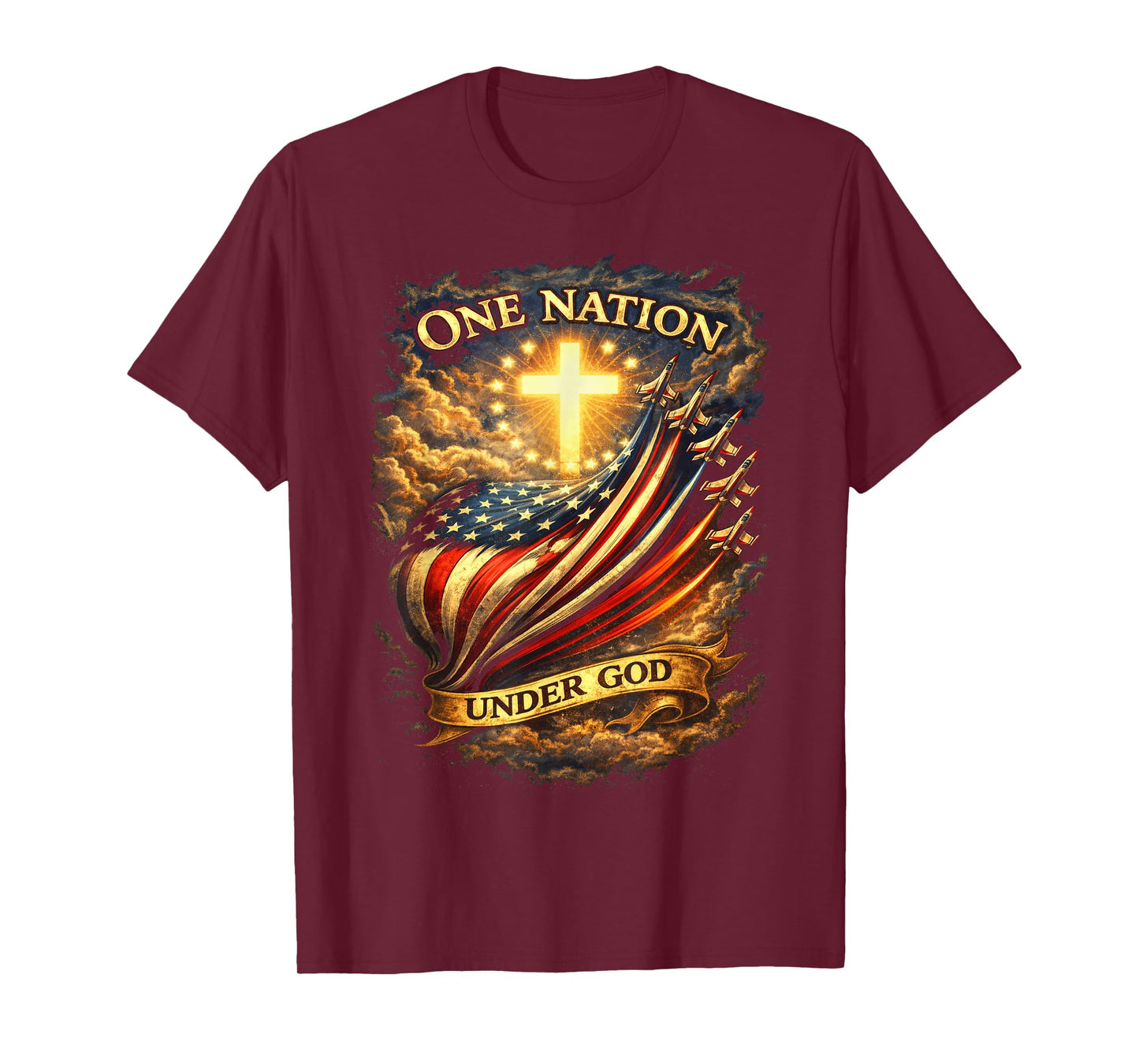 250 Years American Flag Cross USA 250th Under God Patriotic T-Shirt