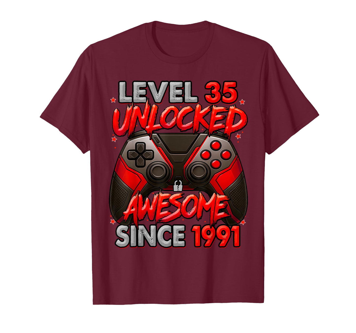 Level 35 Unlocked Awesome Since 1991 35th Birthday Gaming T-Shirt