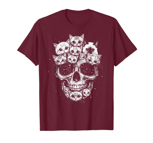A Skull But It's Cute Kittens with Big Funny Dreamy Eyes T-Shirt
