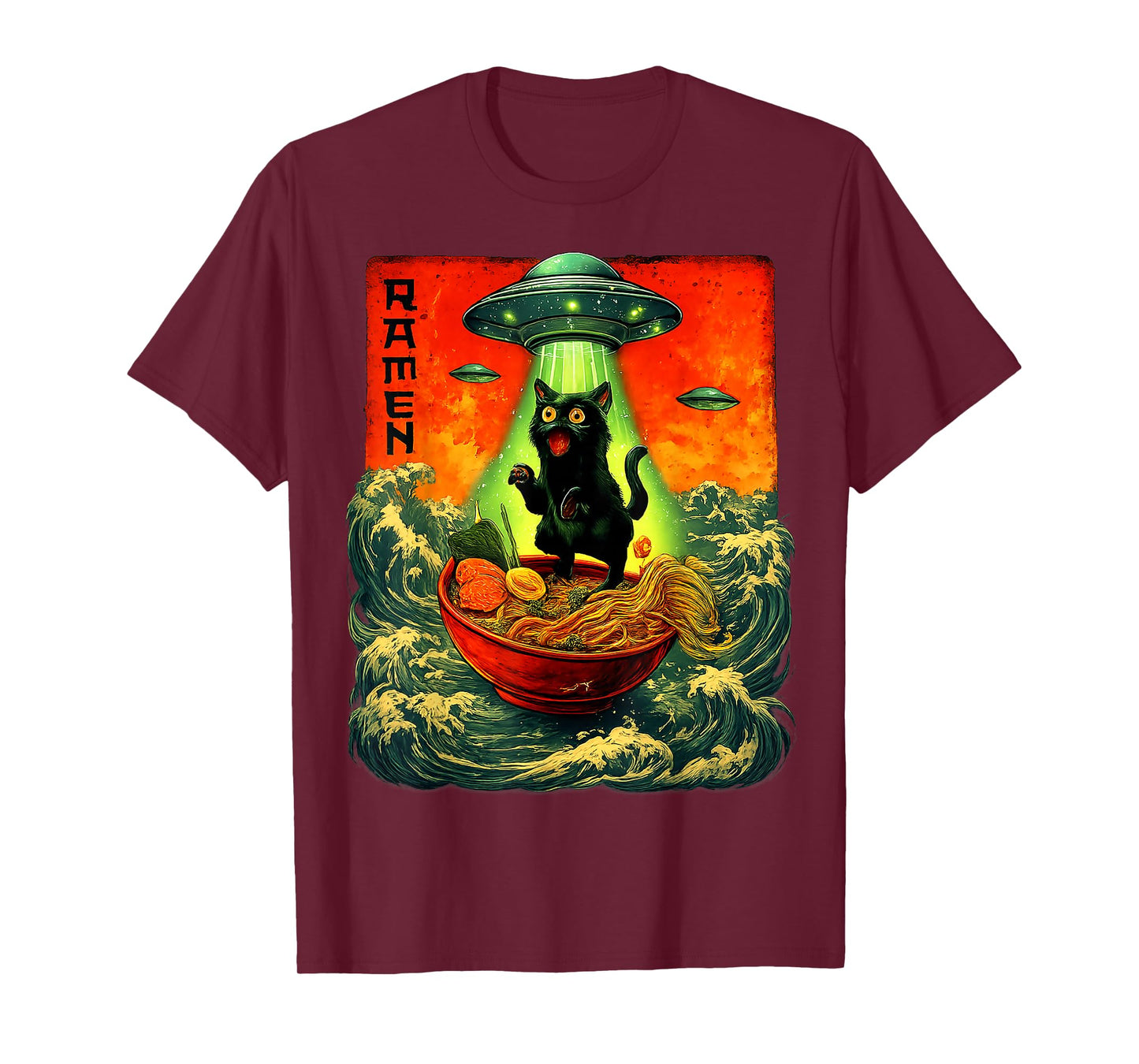 Alien Ramen Cat UFO Japanese Retro Art Gifts Men Women Kid T-Shirt