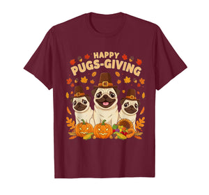 Happy Pugsgiving Cute Thanksgiving Pug Dog Wears Pilgrim Hat T-Shirt