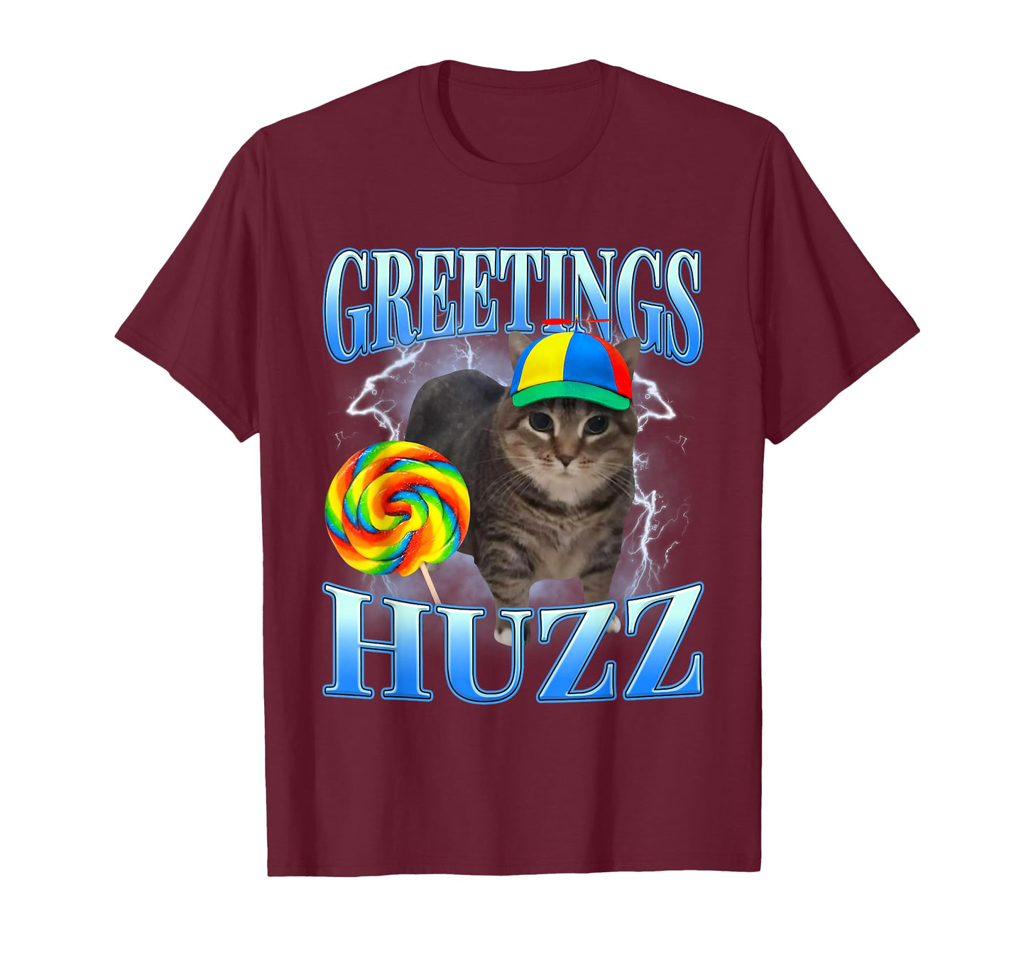 Greetings Huzz Funny Lollipop Silly Cat Meme Men Women Kids T-Shirt