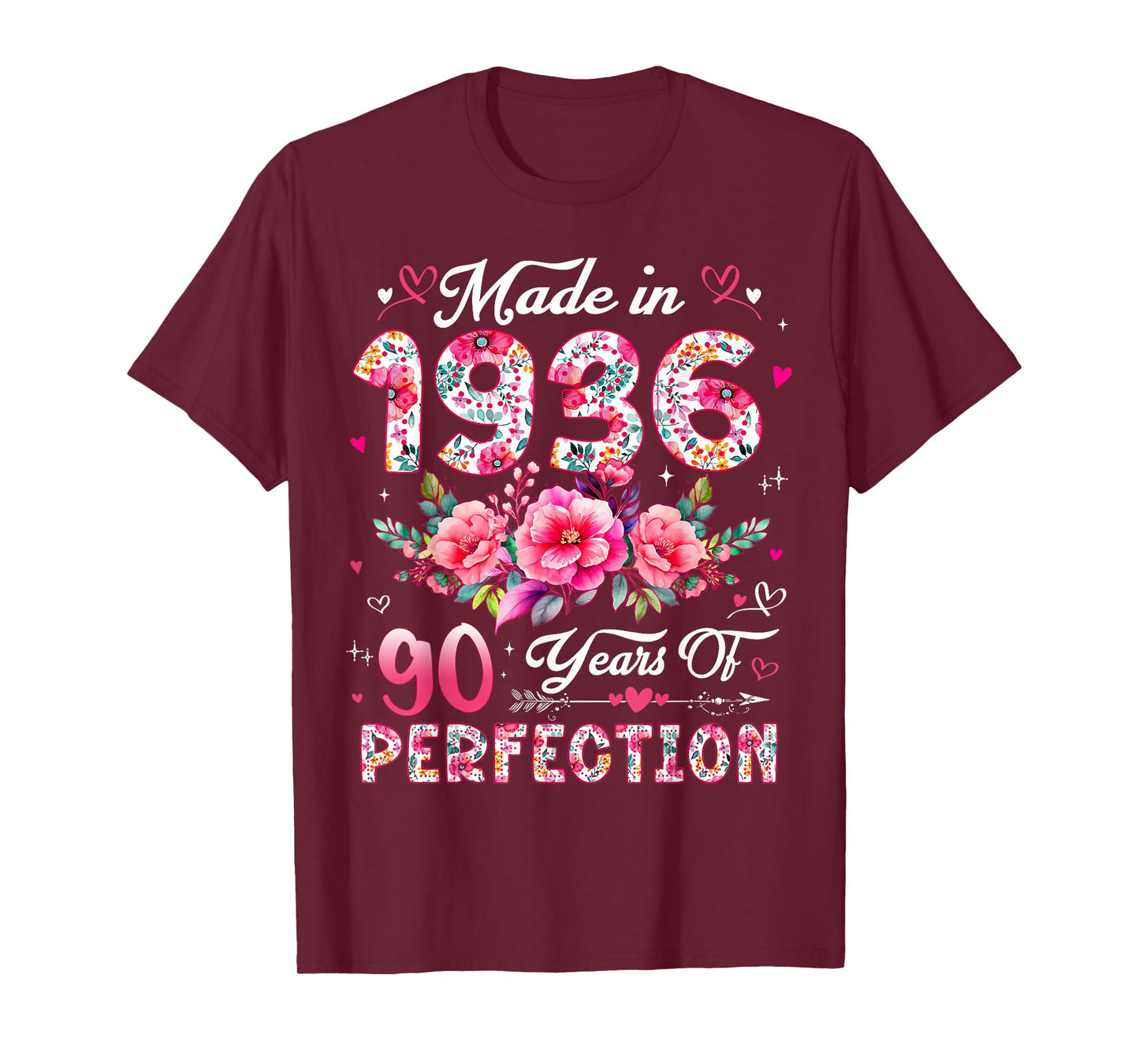 90 Year Old Made in 1936 Floral 90th Birthday Women T-Shirt