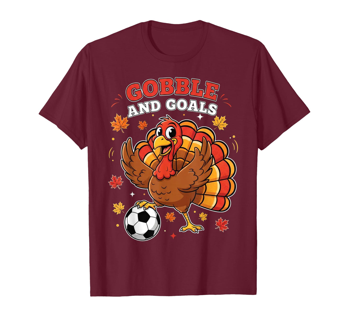 Kid Fall Boy Thanksgiving Soccer Turkey Men Gobble and Goals T-Shirt