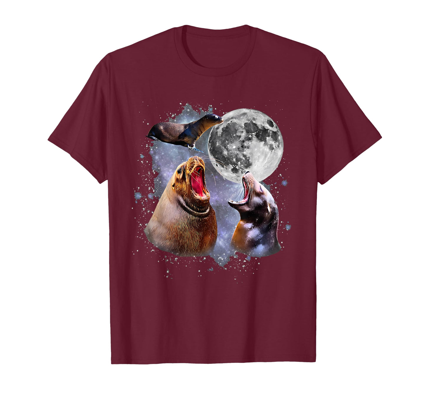 Retro Three California Sea Lion Moon Ocean Marine Animal T-Shirt