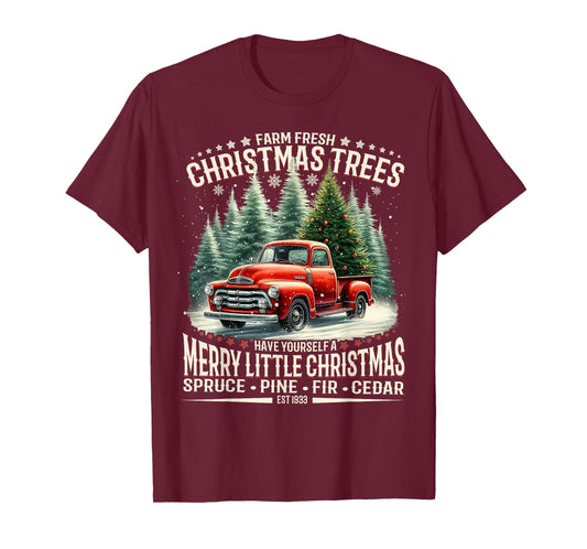 Farm Fresh Christmas Trees Vintage Truck Design T-Shirt