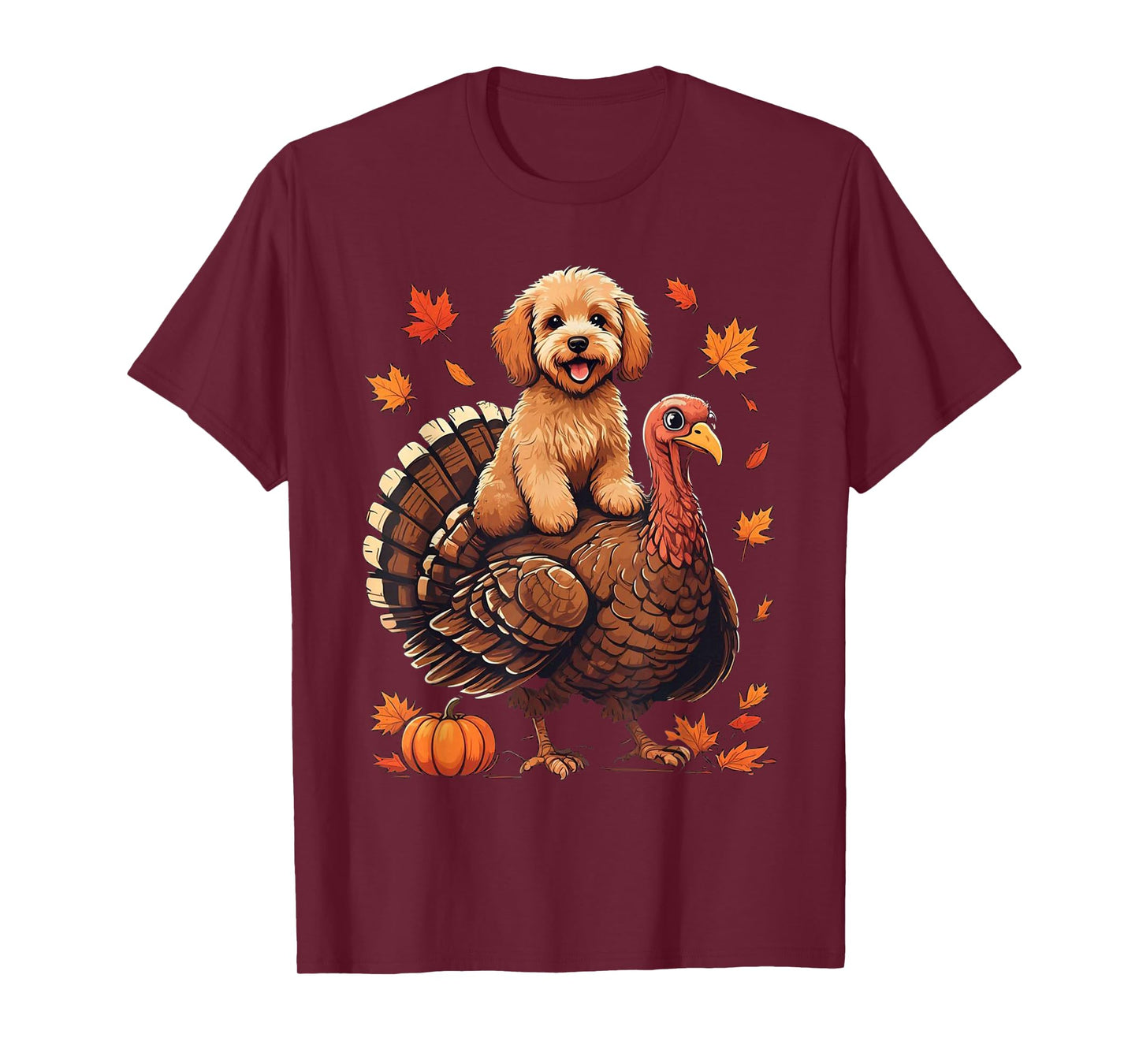 Cavapoo Riding Turkey Thanksgiving Day for Mom Dad Kids T-Shirt
